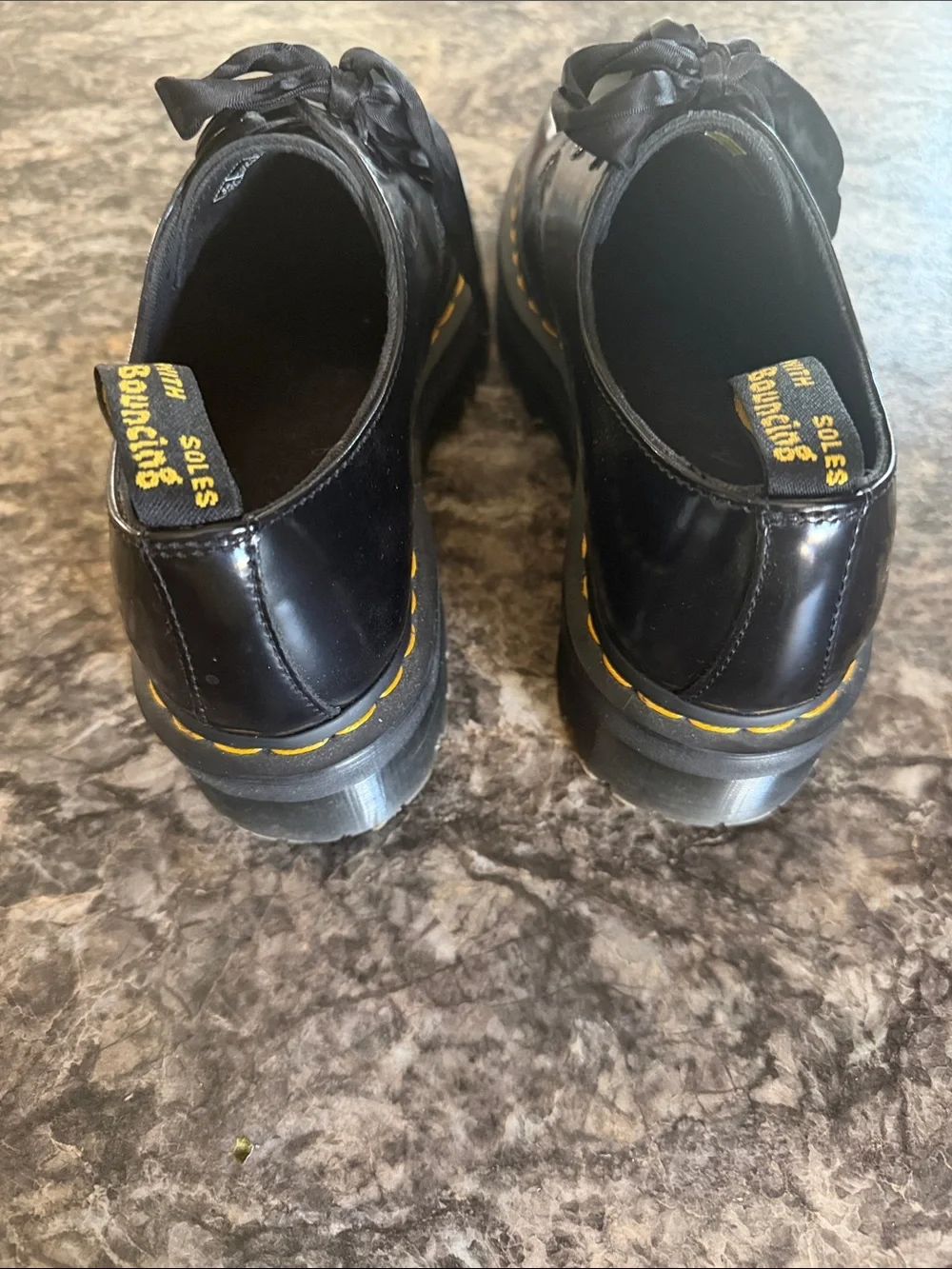 Dr. Martens Black Leather Oxford Shoes with Yellow Stitching